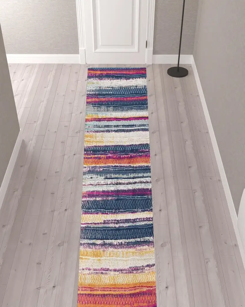 Multicolor Irregular Striped Runner Rug Photo 4