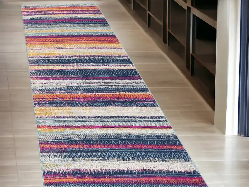 20' Multicolor And Striped Runner Rug Photo 1