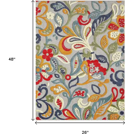 Ivory And Blue Floral Stain Resistant Indoor Outdoor Area Rug Photo 9