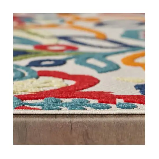 Ivory And Blue Floral Stain Resistant Indoor Outdoor Area Rug Photo 3