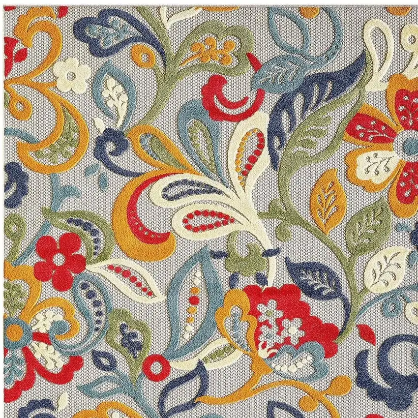 Ivory And Blue Floral Stain Resistant Indoor Outdoor Area Rug Photo 4