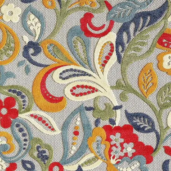 Ivory And Blue Floral Stain Resistant Indoor Outdoor Area Rug Photo 9