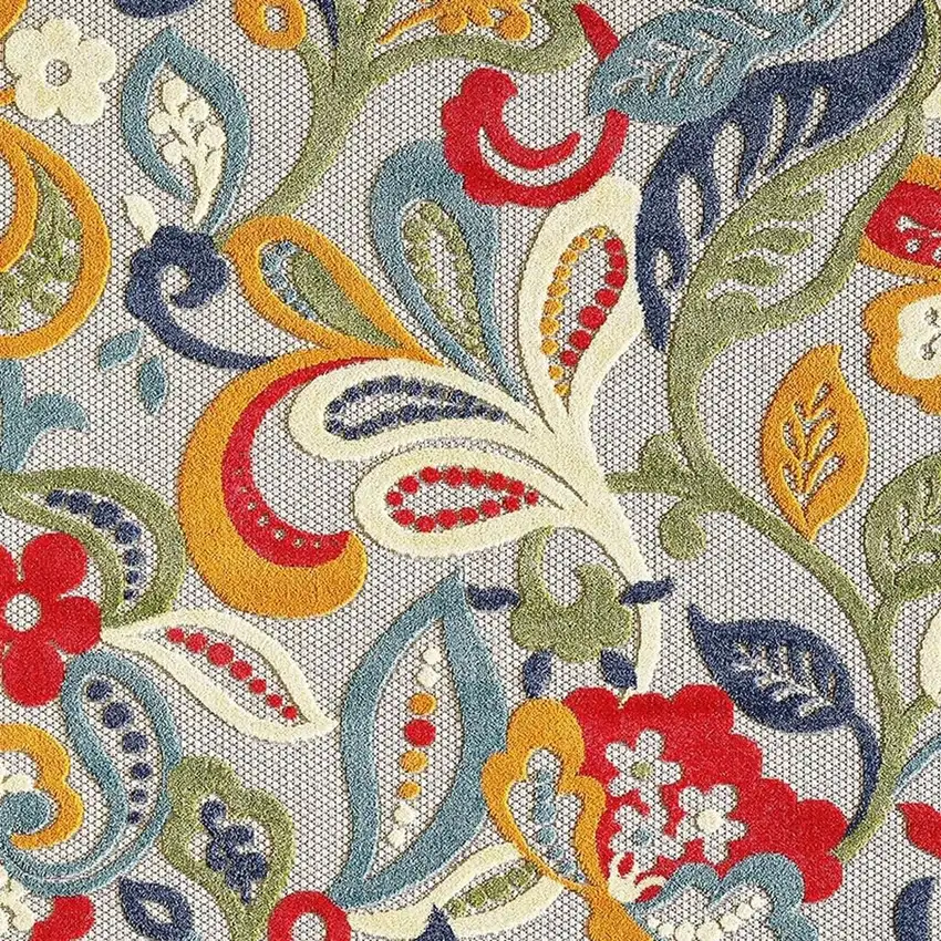 Ivory And Blue Floral Stain Resistant Indoor Outdoor Area Rug Photo 9