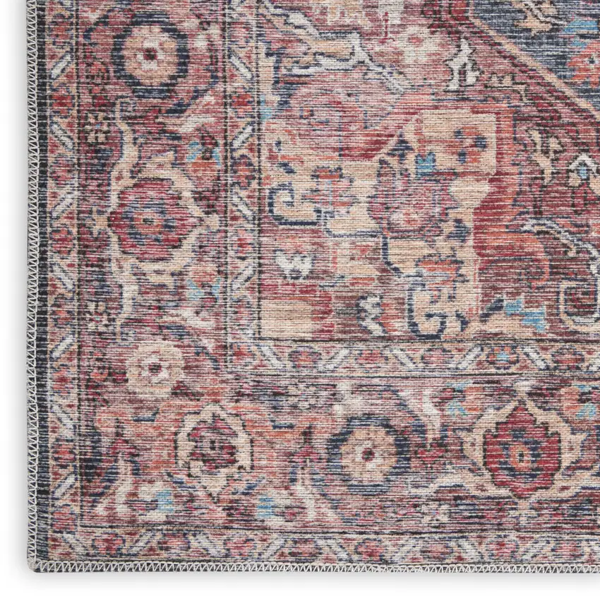 Blue And Pink Medallion Distressed Washable Area Rug Photo 1