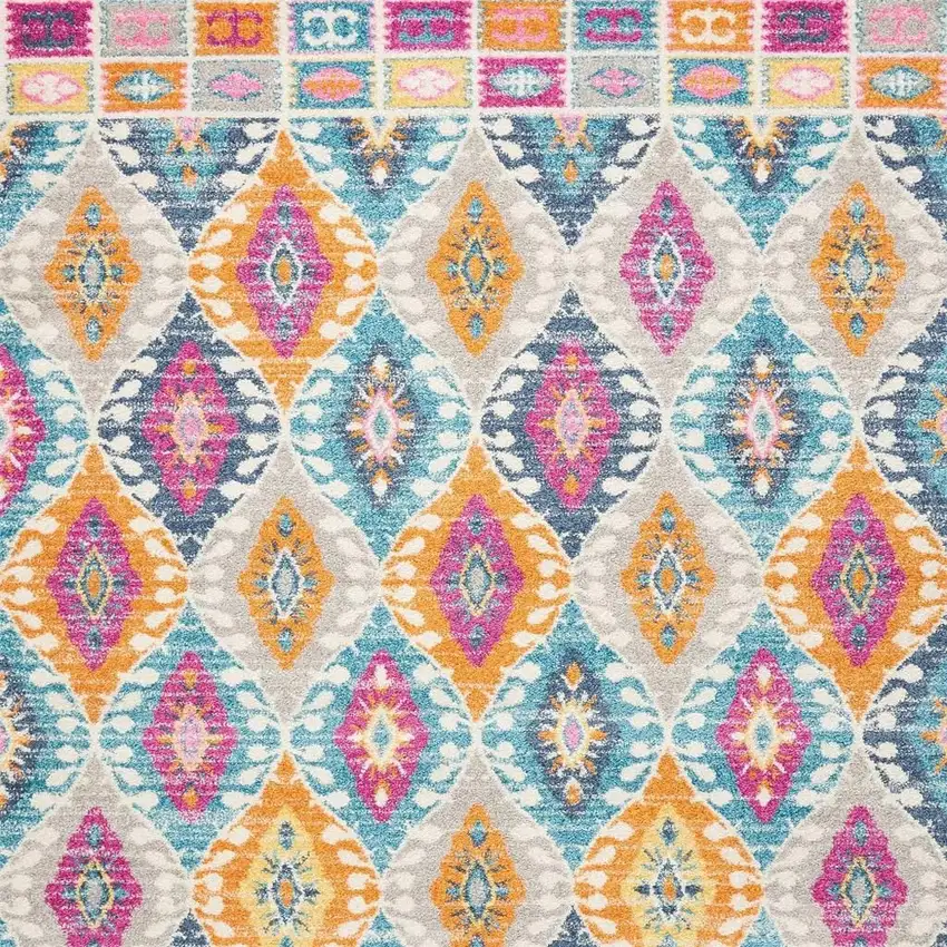 Gray Blue And Orange Ogee Distressed Area Rug Photo 6