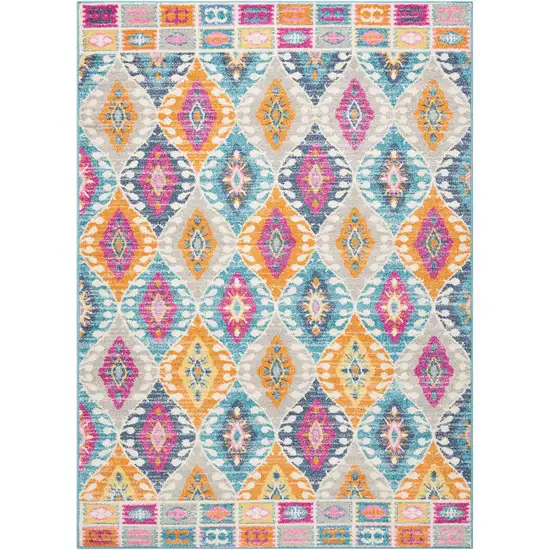 Gray Blue And Orange Ogee Distressed Area Rug Photo 8