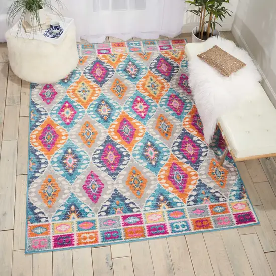 Gray Blue And Orange Ogee Distressed Area Rug Photo 6
