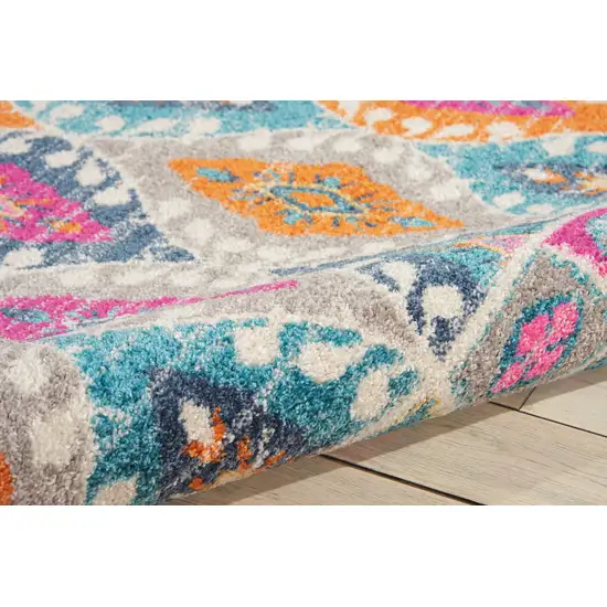 Gray Blue And Orange Ogee Distressed Area Rug Photo 4
