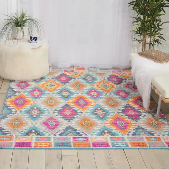 Blue And Pink Ogee Power Loom Area Rug Photo 5