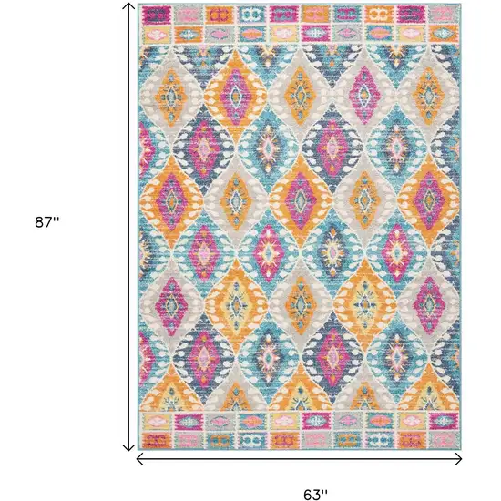 Gray Blue And Orange Ogee Distressed Area Rug Photo 6