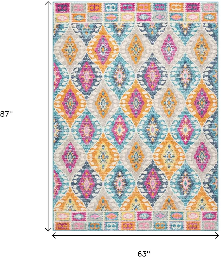 Gray Blue And Orange Ogee Distressed Area Rug Photo 6