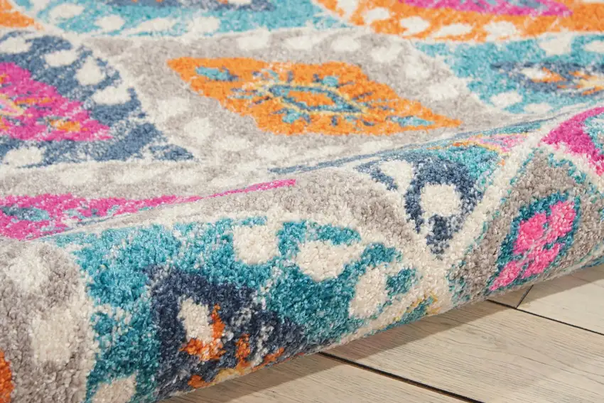 Gray Blue And Orange Ogee Distressed Area Rug Photo 9