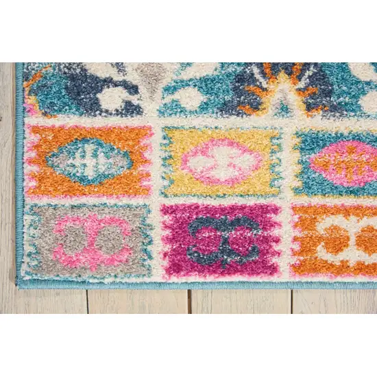 Gray Blue And Orange Ogee Distressed Area Rug Photo 8