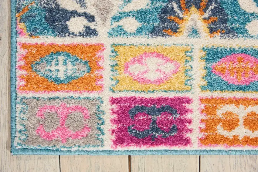 Gray Blue And Orange Ogee Distressed Area Rug Photo 8