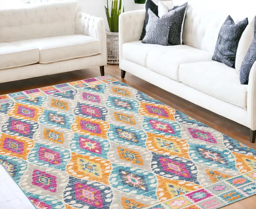 Blue And Pink Ogee Power Loom Area Rug Photo 1
