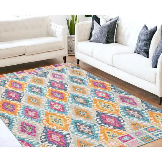 Blue And Pink Ogee Power Loom Area Rug Photo 1
