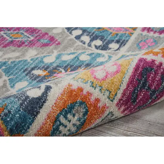 Gray Blue And Orange Ogee Distressed Area Rug Photo 8