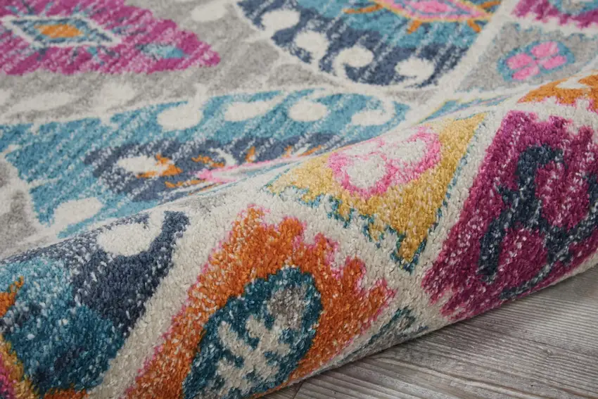 Gray Blue And Orange Ogee Distressed Area Rug Photo 8