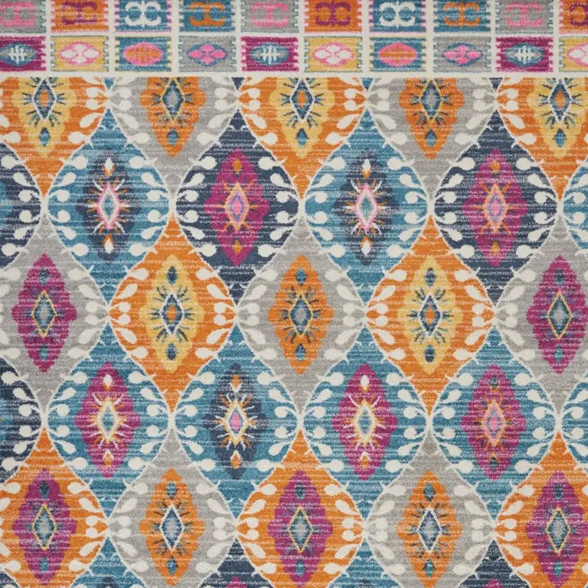 Gray Blue And Orange Ogee Distressed Area Rug Photo 1