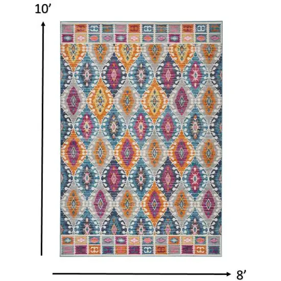 Gray Blue And Orange Ogee Distressed Area Rug Photo 9