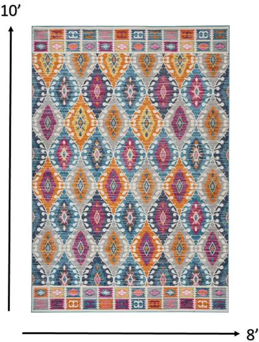Gray Blue And Orange Ogee Distressed Area Rug Photo 9