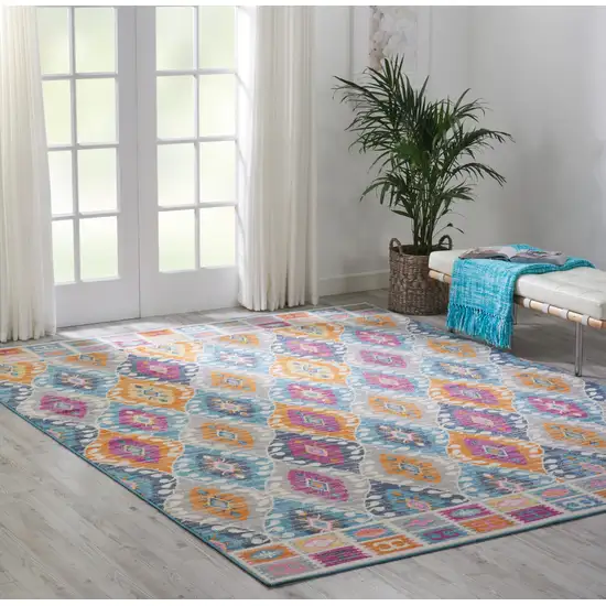 Gray Blue And Orange Ogee Distressed Area Rug Photo 5