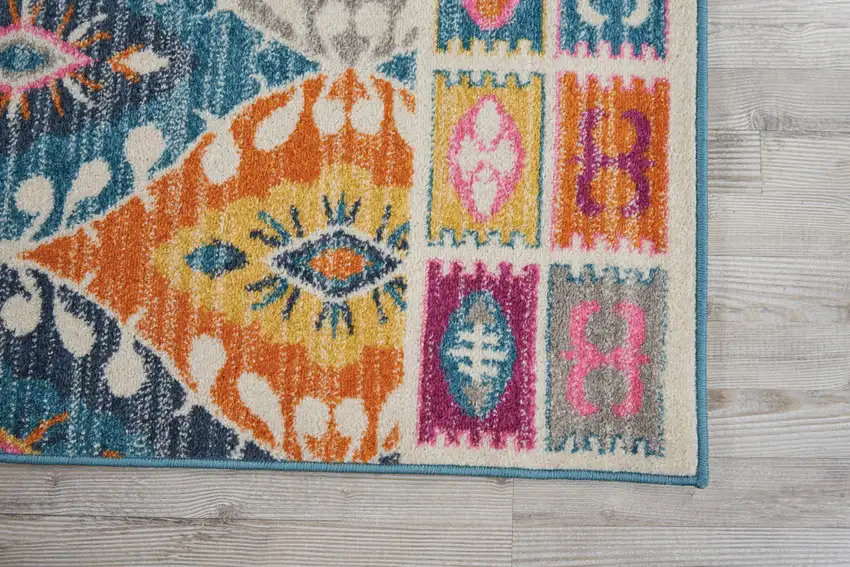 Gray Blue And Orange Ogee Distressed Area Rug Photo 4