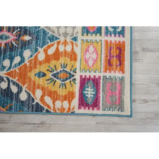 Gray Blue And Orange Ogee Distressed Area Rug Photo 4
