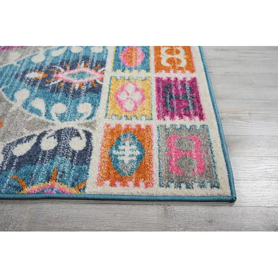 Gray Blue And Orange Ogee Distressed Area Rug Photo 9
