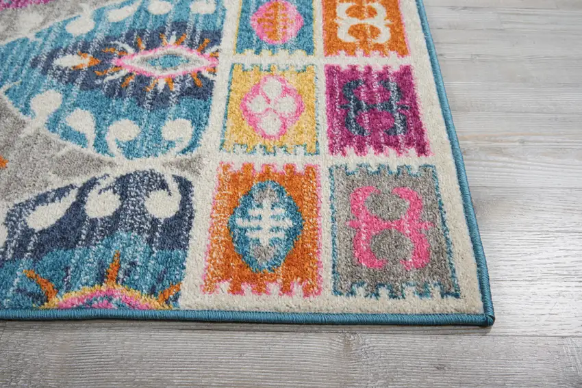 Gray Blue And Orange Ogee Distressed Area Rug Photo 9