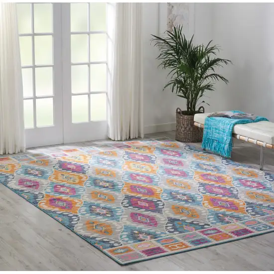 Gray Blue And Orange Ogee Distressed Area Rug Photo 5