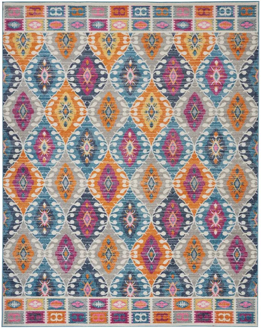 Gray Blue And Orange Ogee Distressed Area Rug Photo 2