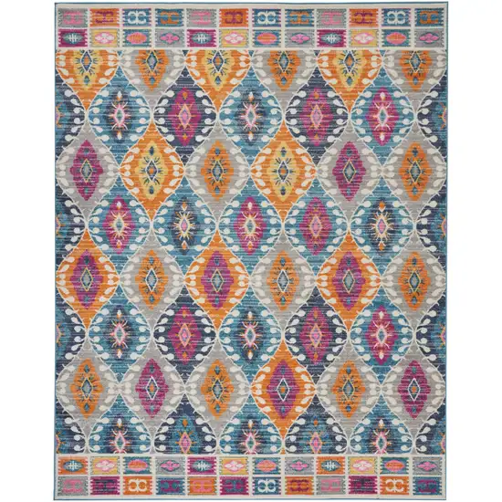 Gray Blue And Orange Ogee Distressed Area Rug Photo 4