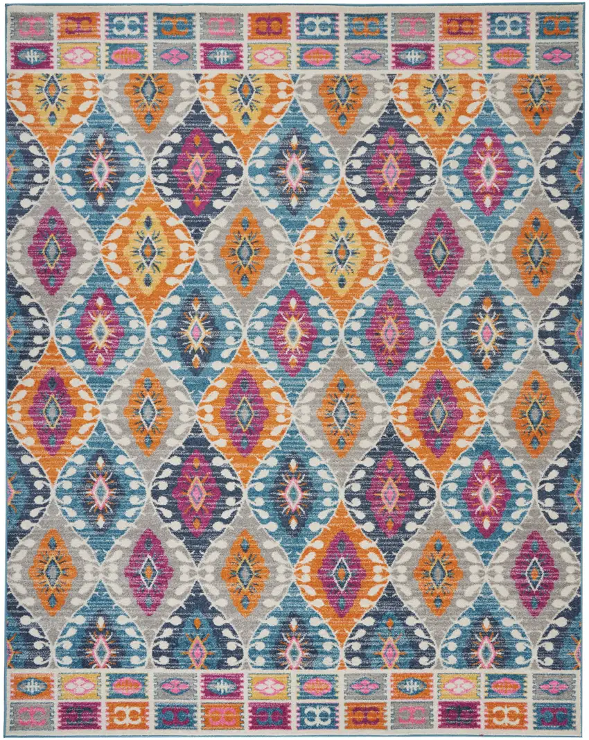 Gray Blue And Orange Ogee Distressed Area Rug Photo 4