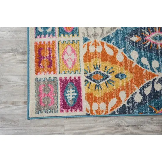 Gray Blue And Orange Ogee Distressed Area Rug Photo 7