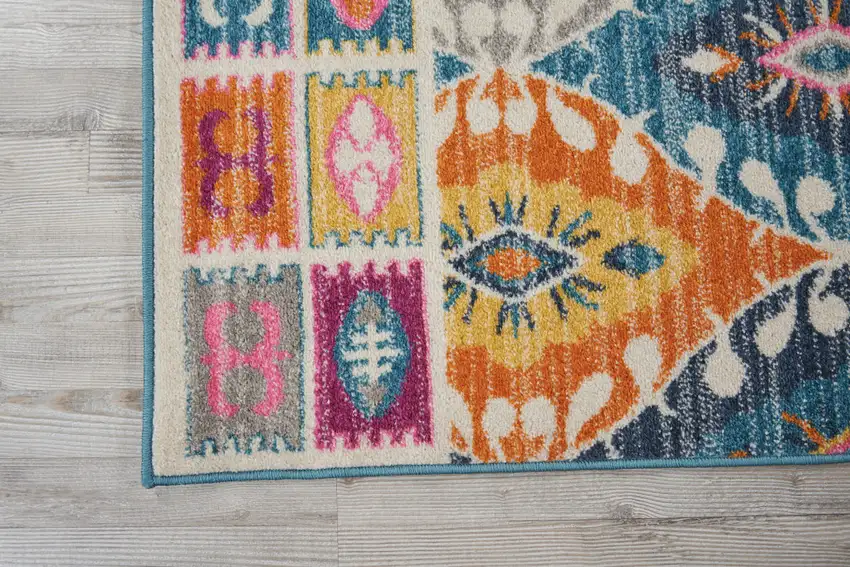 Gray Blue And Orange Ogee Distressed Area Rug Photo 7