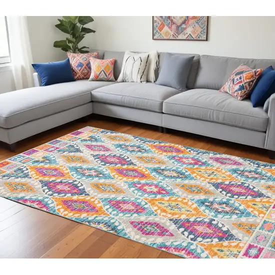 Blue And Pink Ogee Power Loom Area Rug Photo 1