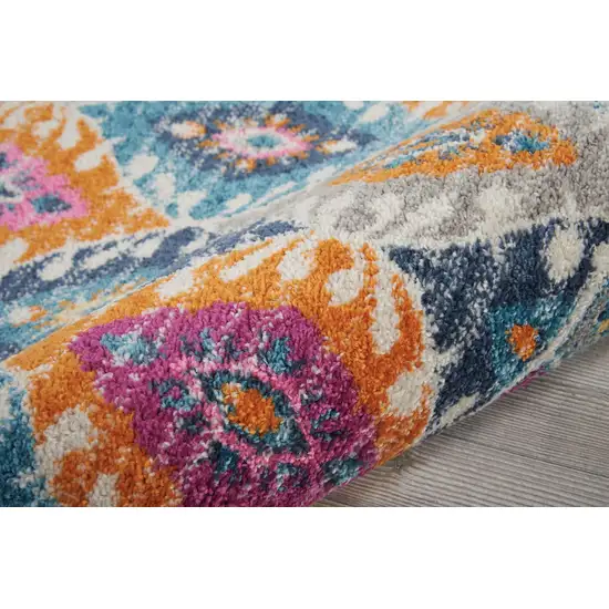 8' Ivory And Blue Ogee Distressed Runner Rug Photo 9