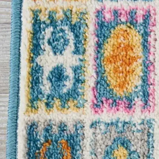 8' Ivory And Blue Ogee Distressed Runner Rug Photo 8