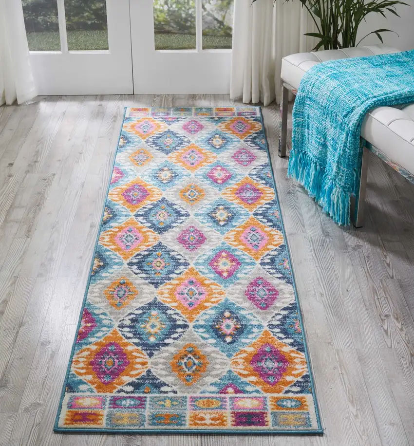 Multicolor Ogee Pattern Runner Rug Photo 3