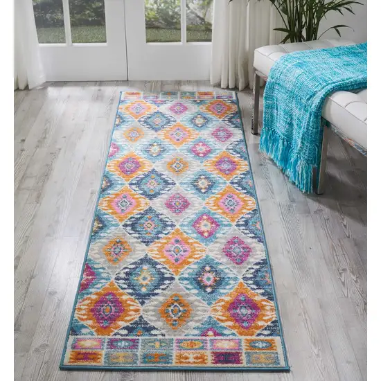 Multicolor Ogee Pattern Runner Rug Photo 3