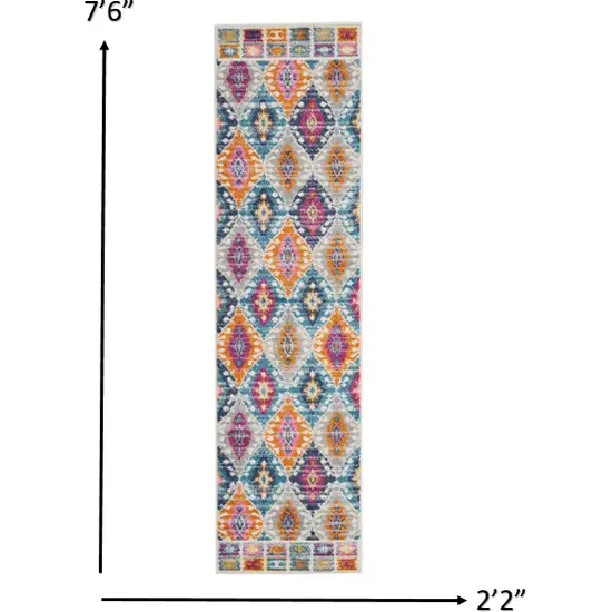 8' Blue And Pink Ogee Power Loom Runner Rug Photo 3