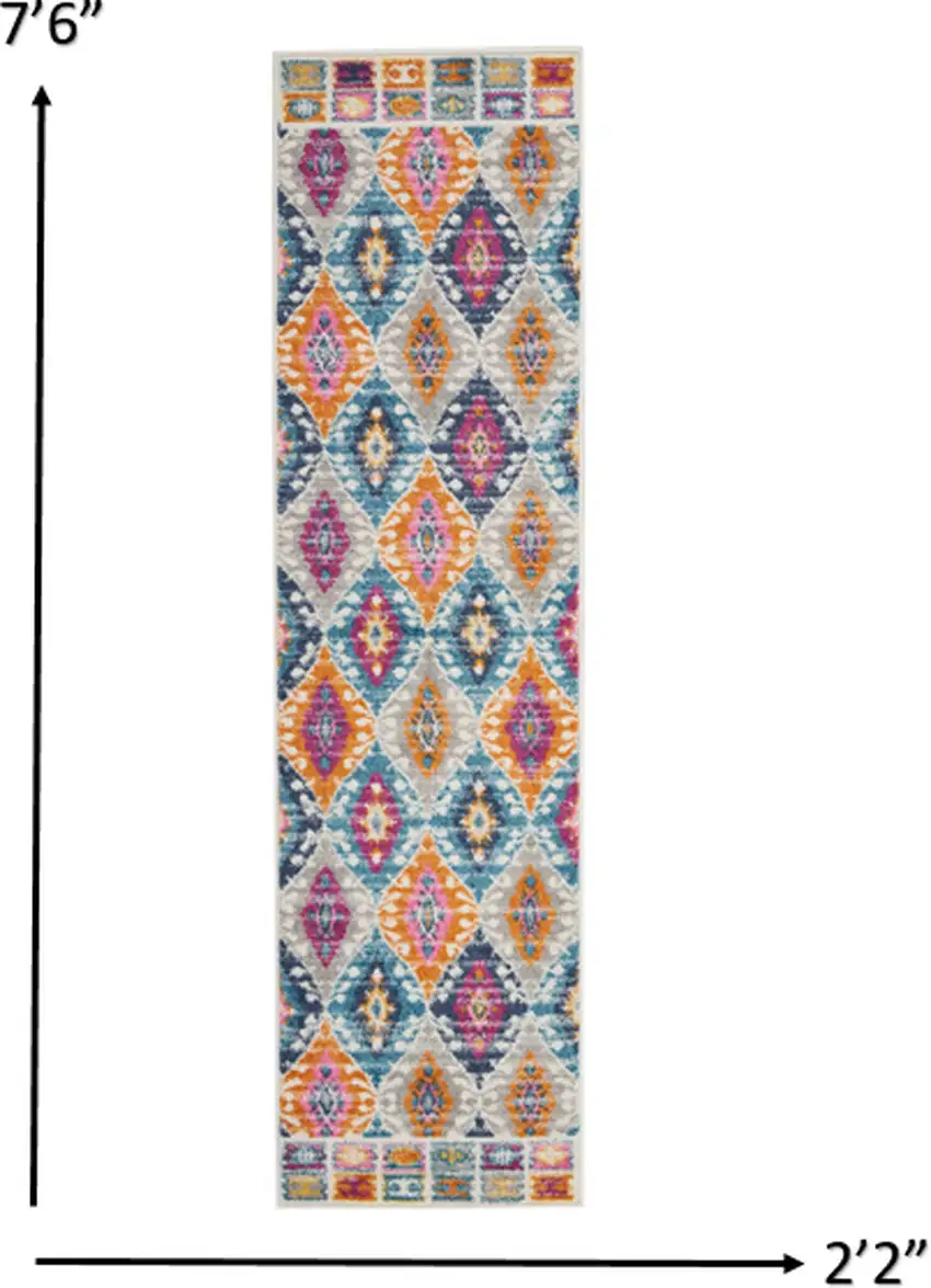 8' Blue And Pink Ogee Power Loom Runner Rug Photo 3