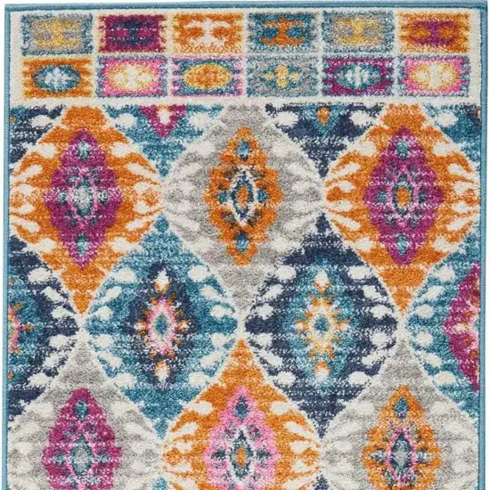 8' Ivory And Blue Ogee Distressed Runner Rug Photo 3