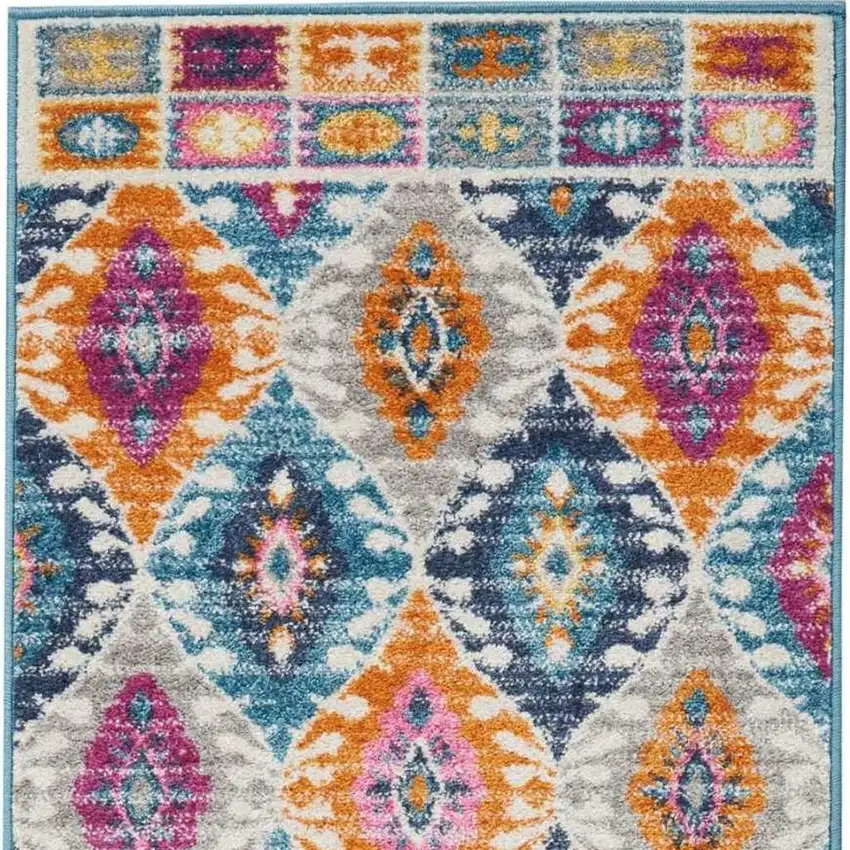 8' Ivory And Blue Ogee Distressed Runner Rug Photo 3