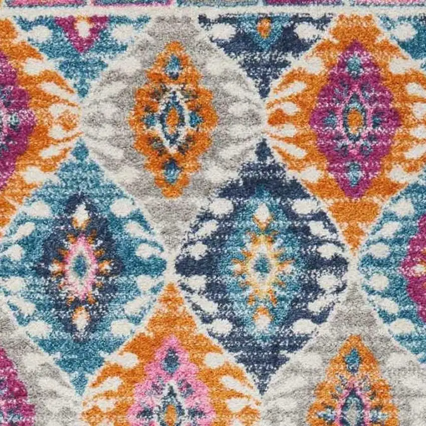 8' Ivory And Blue Ogee Distressed Runner Rug Photo 1