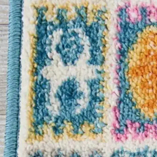 8' Ivory And Blue Ogee Distressed Runner Rug Photo 7