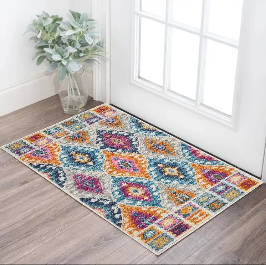 Ivory And Blue Ogee Distressed Area Rug Photo 1