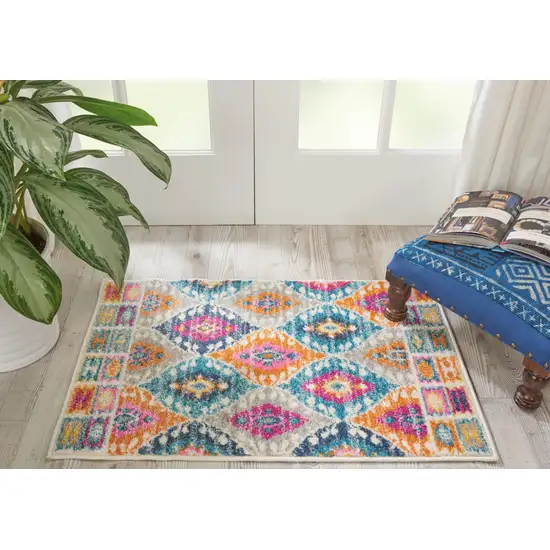 Ivory And Blue Ogee Distressed Area Rug Photo 3