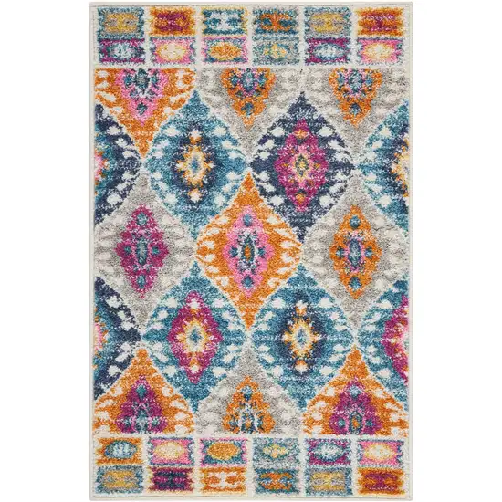 Ivory And Blue Ogee Distressed Area Rug Photo 3